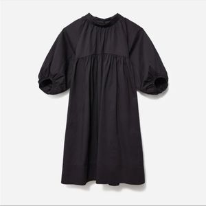 EVERLANE Shirred Mini Yoke Dress in Black Puff Sleeve High Neck Flowy Light NEW